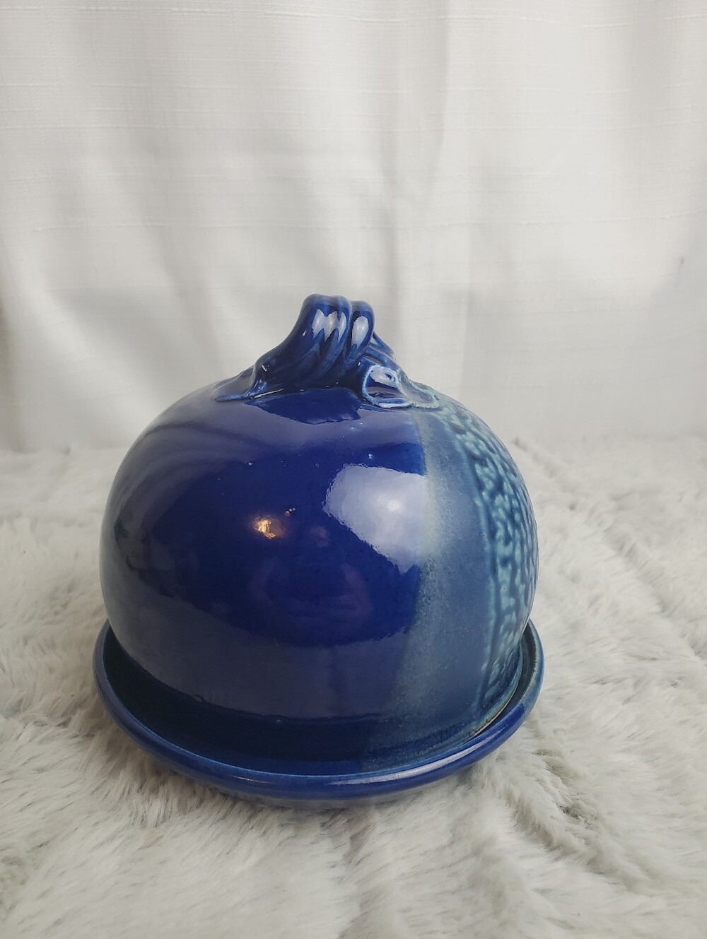 Cobalt Blue Drip Ombre Glaze Butter Keeper Cheese Dome Mark Hudak Artist Signed